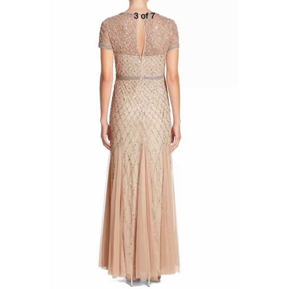 New Adrianna Papell beaded short sleeve mesh gown - Picture 7 of 15